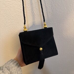 Elegant Black Suede Bag with Gold Accents